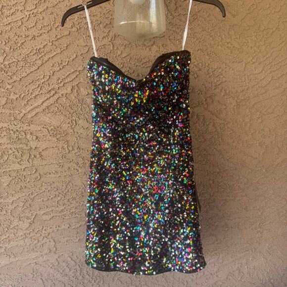 Lulus All that Dazzle Silver Multi Sequin Strapless Bodycon Mini Dress - Picture 2 of 10